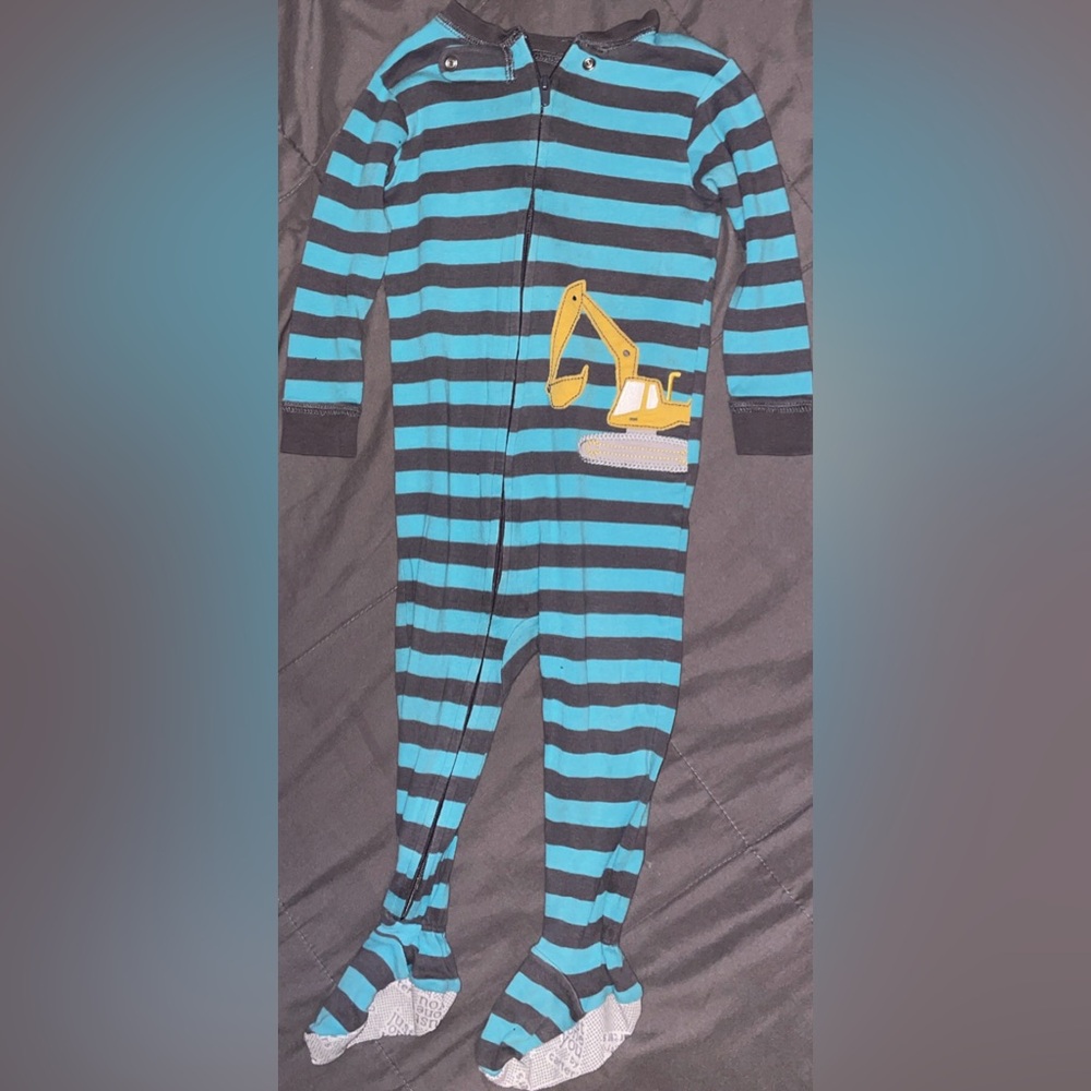 Carter's Striped Footie with Excavator Design